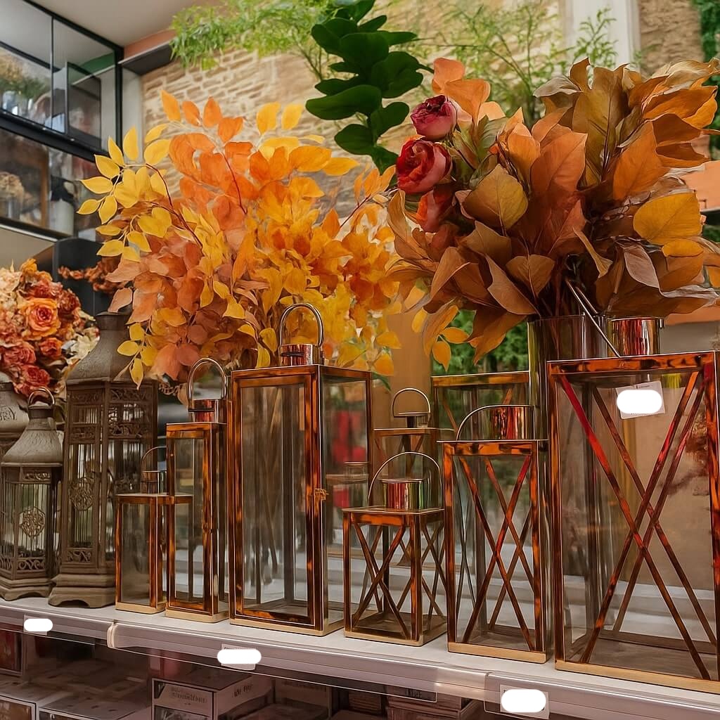 Objetos de decoração premium da Flórida Decorações - lanternas e arranjos outonais